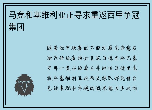 马竞和塞维利亚正寻求重返西甲争冠集团