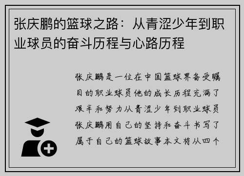张庆鹏的篮球之路：从青涩少年到职业球员的奋斗历程与心路历程